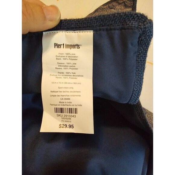 Pier 1 Imports Blue & Beige Decorative Table Runner 13"x72" - Picture 2 of 4